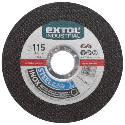 Диск за сечење челик и инокс, 115x1,0x22,2mm, EXTOL INDUSTRIAL